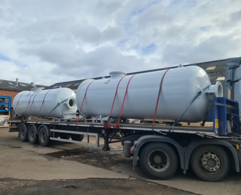 2 Abbotts expansion vessels loaded on a lorry ready to be shipped